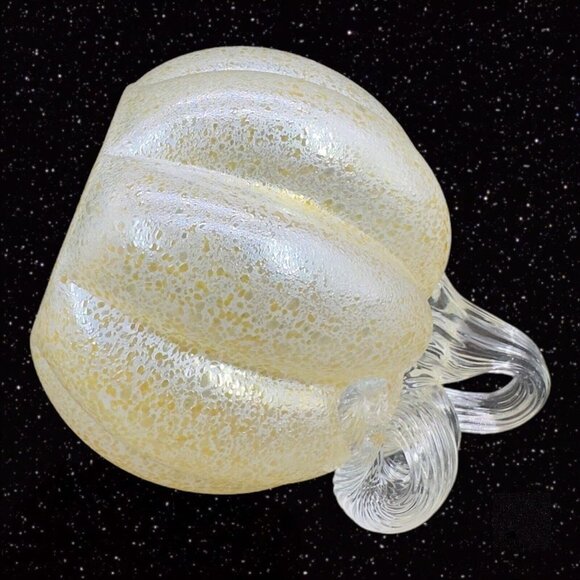 Yellow Metallic Finish Art Glass Pumpkin Figurine Paperweight Lightweight Clear - Picture 8 of 8